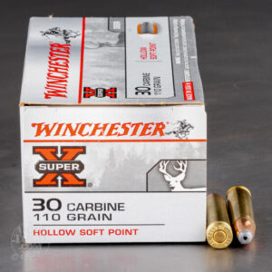 Winchester Super-X .30 Carbine 110 grain hollow soft point rifle ammunition for hunting and target shooting