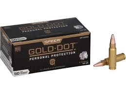 Speer Gold Dot self-defense ammunition with bonded hollow point bullets for law enforcement and civilian use